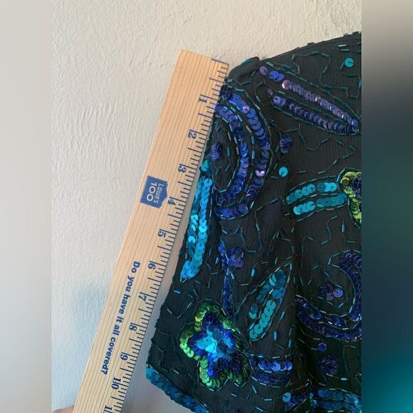 Sténay Vintage blue silk sequin/ beaded sheath dress size L - Picture 5 of 12